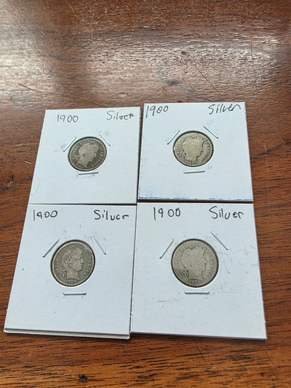 LOT OF 4PCS ALL 1900'S BARBER DIMES WITH 90% SILVER